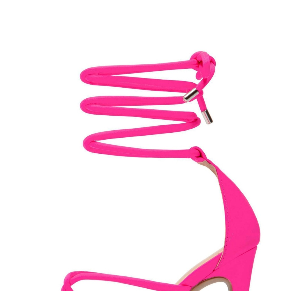 NEW๐ฅNeon Hot Pink Strappy Sandal Open Toe Lace Up - Picture 4 of 6